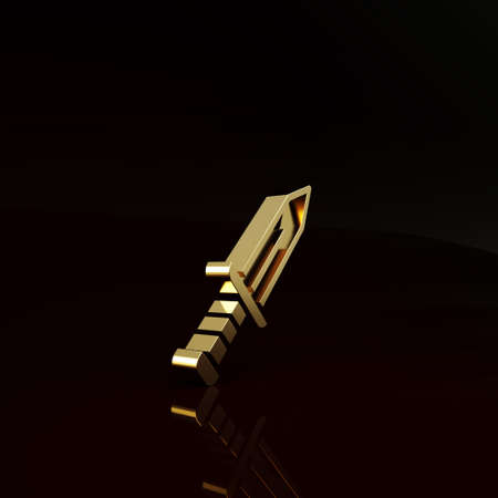Gold Sword icon isolated on brown background. Medieval weapon. Minimalism concept. 3d illustration 3D renderの写真素材