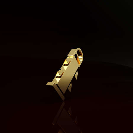 Gold Rocket icon isolated on brown background. Minimalism concept. 3d illustration 3D renderの写真素材