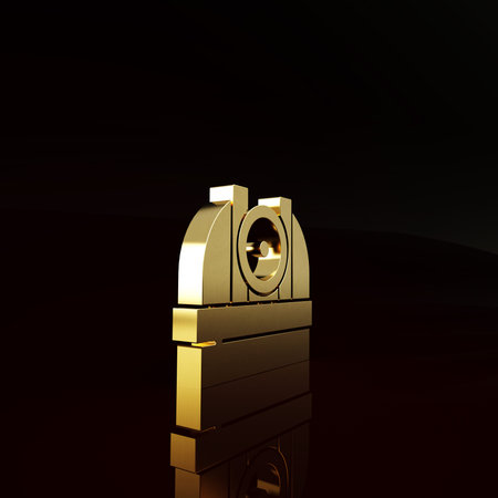 Gold Astronomical observatory icon isolated on brown background. Observatory with a telescope....