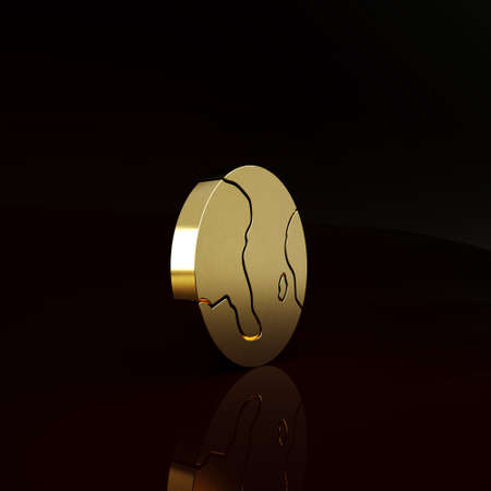 Gold Earth globe icon isolated on brown background. World or Earth sign. Global internet symbol. Geometric shapes. Minimalism concept. 3d illustration 3D renderの写真素材