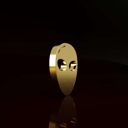 Gold Alien icon isolated on brown background. Extraterrestrial alien face or head symbol. Minimalism concept. 3d illustration 3D renderの写真素材