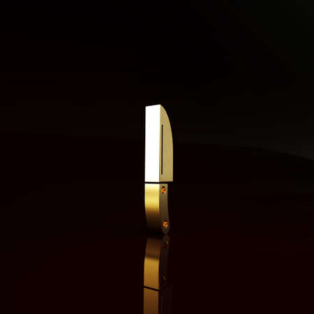 Gold Knife icon isolated on brown background. Cutlery symbol. Minimalism concept. 3d illustration 3D renderの写真素材