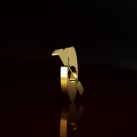 Gold Kayak and paddle icon isolated on brown background. Kayak and canoe for fishing and tourism....