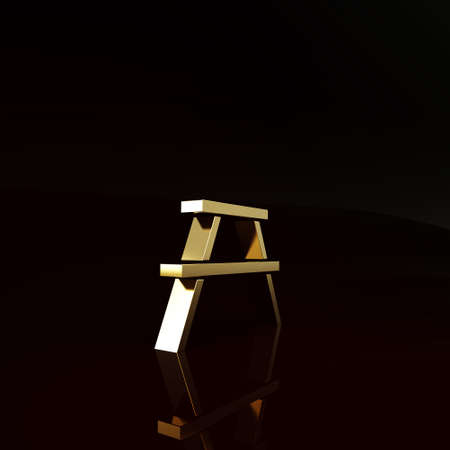 Gold Picnic table with benches on either side of the table icon isolated on brown background. Minimalism concept. 3d illustration 3D renderの写真素材