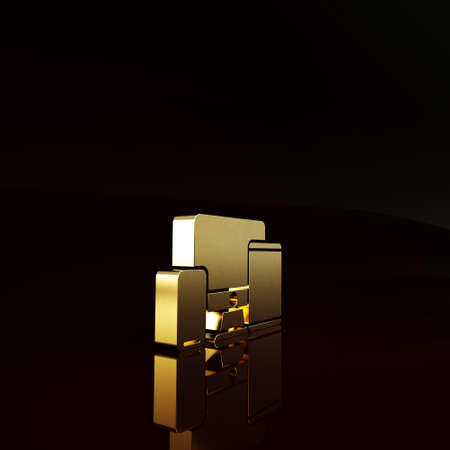 Gold Computer monitor, graphic tablet and mobile phone icon isolated on brown background. Earnings in the Internet, marketing. Minimalism concept. 3d illustration 3D renderの写真素材