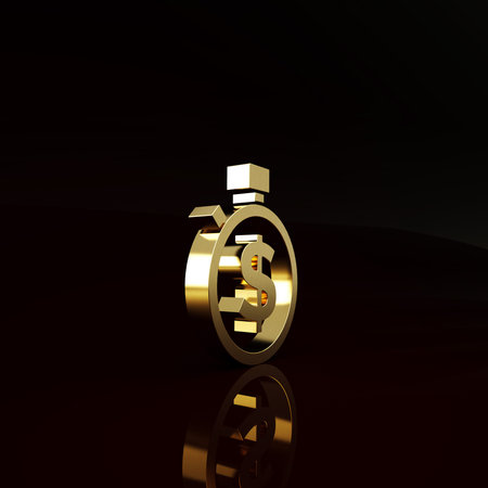 Gold Time is money icon isolated on brown background. Money is time. Effective time management....
