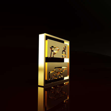 Gold Hunting shop with rifle and gun weapon icon isolated on brown background. Supermarket or store with weapon equipment. Minimalism concept. 3d illustration 3D renderの写真素材