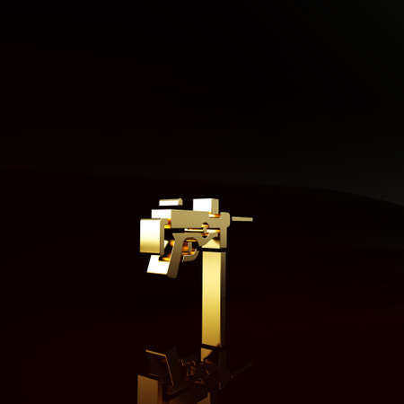 Gold Submachine gun, Grease gun icon isolated on brown background. Minimalism concept. 3d illustration 3D renderの写真素材