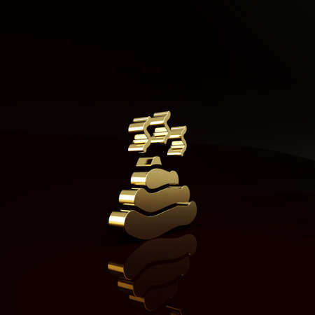Gold Shit icon isolated on brown background. Minimalism concept. 3d illustration 3D renderの写真素材