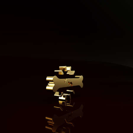 Gold Bone pain icon isolated on brown background. Orthopedic medical. Disease of the joints and bones, arthritis. Minimalism concept. 3d illustration 3D renderの写真素材