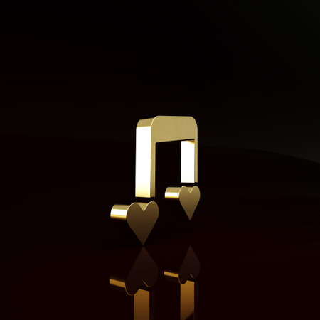 Gold Music note, tone with hearts icon isolated on brown background. Valentines day. Minimalism concept. 3d illustration 3D renderの写真素材