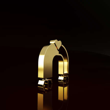 Gold Love magnet icon isolated on brown background. Minimalism concept. 3d illustration 3D renderの写真素材