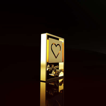 Gold Blanks photo frames and hearts icon isolated on brown background. Valentines Day symbol. Minimalism concept. 3d illustration 3D renderの写真素材