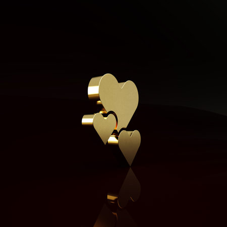 Gold Heart icon isolated on brown background. Romantic symbol linked, join, passion and wedding....