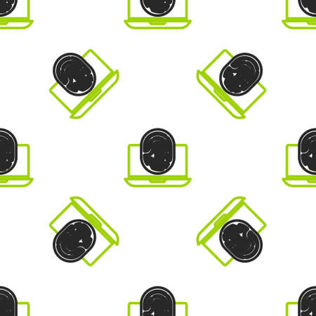 Line Laptop with fingerprint icon isolated seamless pattern on white background. ID app icon. Identification sign. Touch id. Vectorのイラスト素材