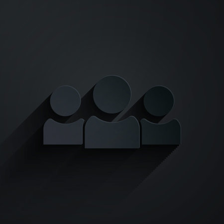 Paper cut Users group icon isolated on black background. Group of people icon. Business avatar...