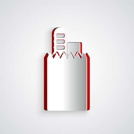 Paper cut Online ordering and fast food delivery icon isolated on grey background. Paper art style. Vectorのイラスト素材