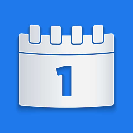 Paper cut Calendar with first september date icon isolated on blue background. September 1. Date and time, day, month. Holiday. Paper art style. Vectorのイラスト素材