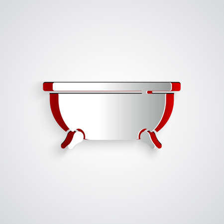 Paper cut Bathtub icon isolated on grey background. Paper art style. Vectorのイラスト素材
