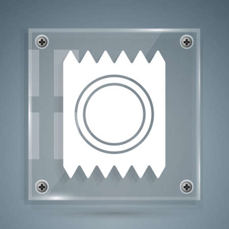 White Condom in package safe sex icon isolated on grey background. Safe love symbol. Contraceptive method for male. Square glass panels. Vectorのイラスト素材