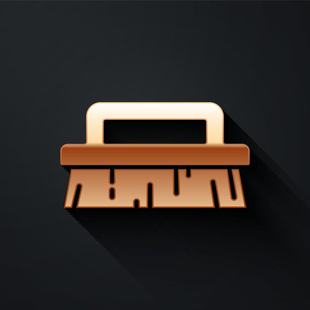 Gold Brush for cleaning icon isolated on black background. Long shadow style. Vectorのイラスト素材
