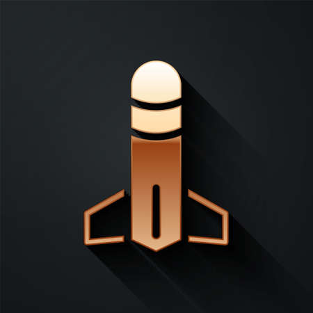 Gold Rocket icon isolated on black background. Long shadow style. Vectorのイラスト素材