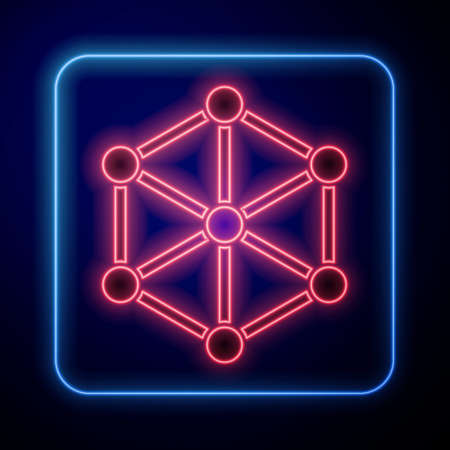Glowing neon GMO icon isolated on blue background. Genetically modified organism acronym. Dna food modification. Vectorのイラスト素材