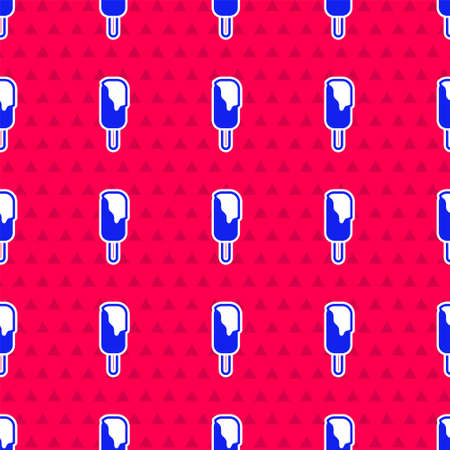 Blue Ice cream icon isolated seamless pattern on red background. Sweet symbol. Vectorのイラスト素材