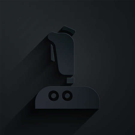 Paper cut Joystick for arcade machine icon isolated on black background. Joystick gamepad. Paper art style. Vector Illustrationのイラスト素材