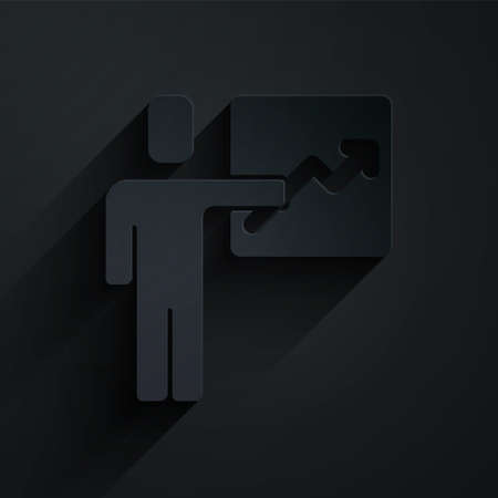 Paper cut Leader of a team of executives icon isolated on black background. Paper art style. Vectorのイラスト素材