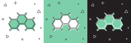 Set Chemical formula icon isolated on white and green, black background. Abstract hexagon for innovation medicine, health, research and science. Vectorのイラスト素材