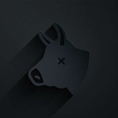 Paper cut Cow head icon isolated on black background. Paper art style. Vectorのイラスト素材