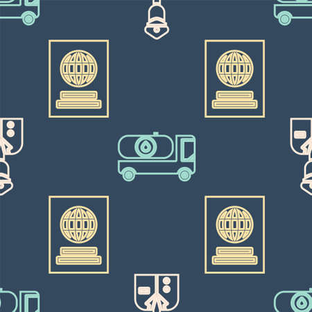 Set Isometric Pilot, Passport and Fuel tanker truck icon. Vectorのイラスト素材