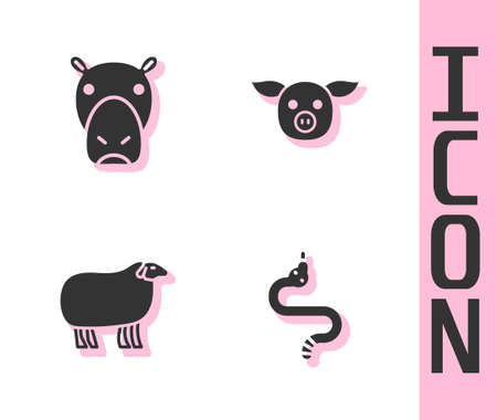 Set Snake, Hippo or Hippopotamus, Sheep and Pig icon. Vectorのイラスト素材