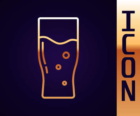 Gold line Glass of beer icon isolated on black background. Vectorのイラスト素材