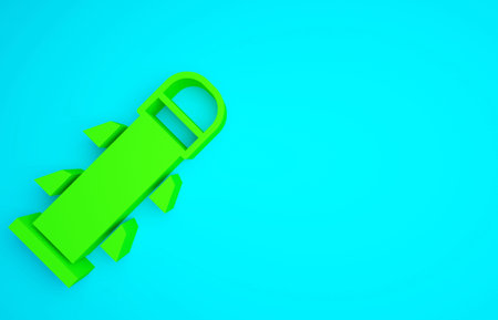 Green Rocket icon isolated on blue background. Minimalism concept. 3d illustration 3D render.