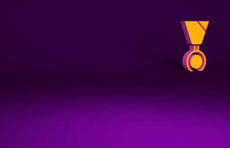 Orange Military reward medal icon isolated on purple background. Army sign. Minimalism concept. 3d illustration 3D renderの写真素材