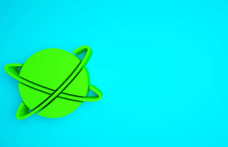 Green Artificial satellites orbiting the planet Earth in outer space icon isolated on blue background. Communication, navigation concept. Minimalism concept. 3d illustration 3D renderの写真素材