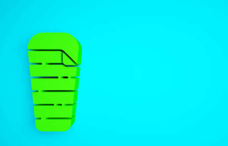 Green Sleeping bag icon isolated on blue background. Minimalism concept. 3d illustration 3D renderの写真素材