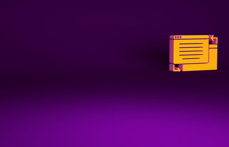Orange UI or UX design icon isolated on purple background. Minimalism concept. 3d illustration 3D...