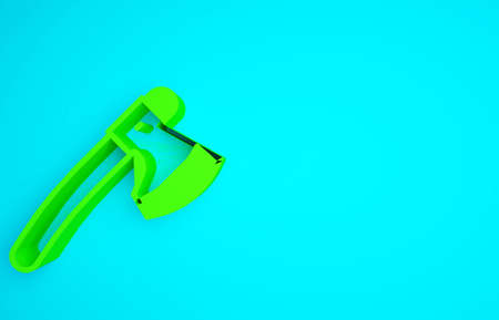 Green Wooden axe icon isolated on blue background. Lumberjack axe. Minimalism concept. 3d illustration 3D renderの写真素材