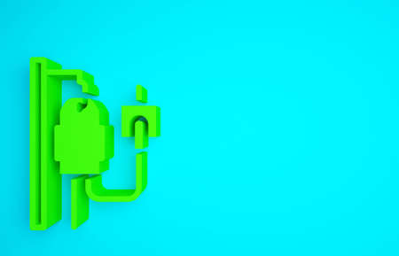 Green IV bag icon isolated on blue background. Blood bag. Donate blood concept. The concept of treatment and therapy, chemotherapy. Minimalism concept. 3d illustration 3D renderの写真素材