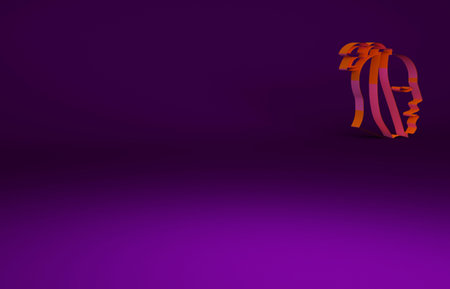 Orange Toothache icon isolated on purple background. Minimalism concept. 3d illustration 3D render