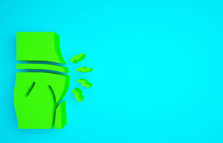 Green Abdominal bloating icon isolated on blue background. Constipation or diarrhea. Minimalism...