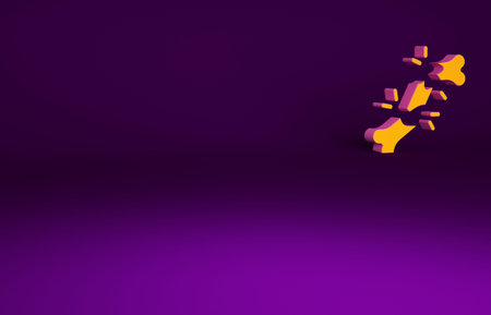 Orange Human broken bone icon isolated on purple background. Minimalism concept. 3d illustration 3D...