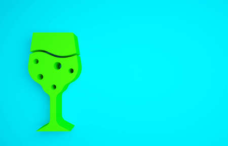 Green Glass of champagne icon isolated on blue background. Minimalism concept. 3d illustration 3D renderの写真素材