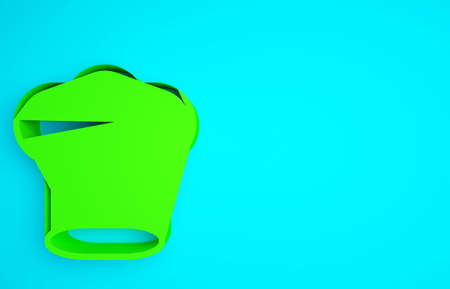 Green Chef hat icon isolated on blue background. Cooking symbol. Cooks hat. Minimalism concept. 3d illustration 3D renderの写真素材