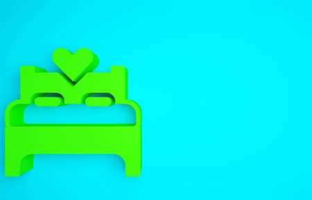 Green Bedroom icon isolated on blue background. Wedding, love, marriage symbol. Bedroom creative icon from honeymoon collection. Minimalism concept. 3d illustration 3D renderの写真素材