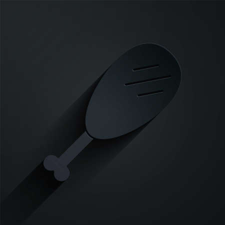 Paper cut Chicken leg icon isolated on black background. Chicken drumstick. Paper art style. Vector Illustrationのイラスト素材