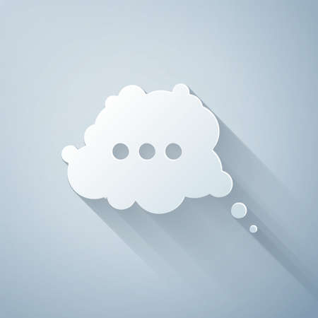 Paper cut Speech bubble chat icon isolated on grey background. Message icon. Communication or comment chat symbol. Paper art style. Vectorのイラスト素材